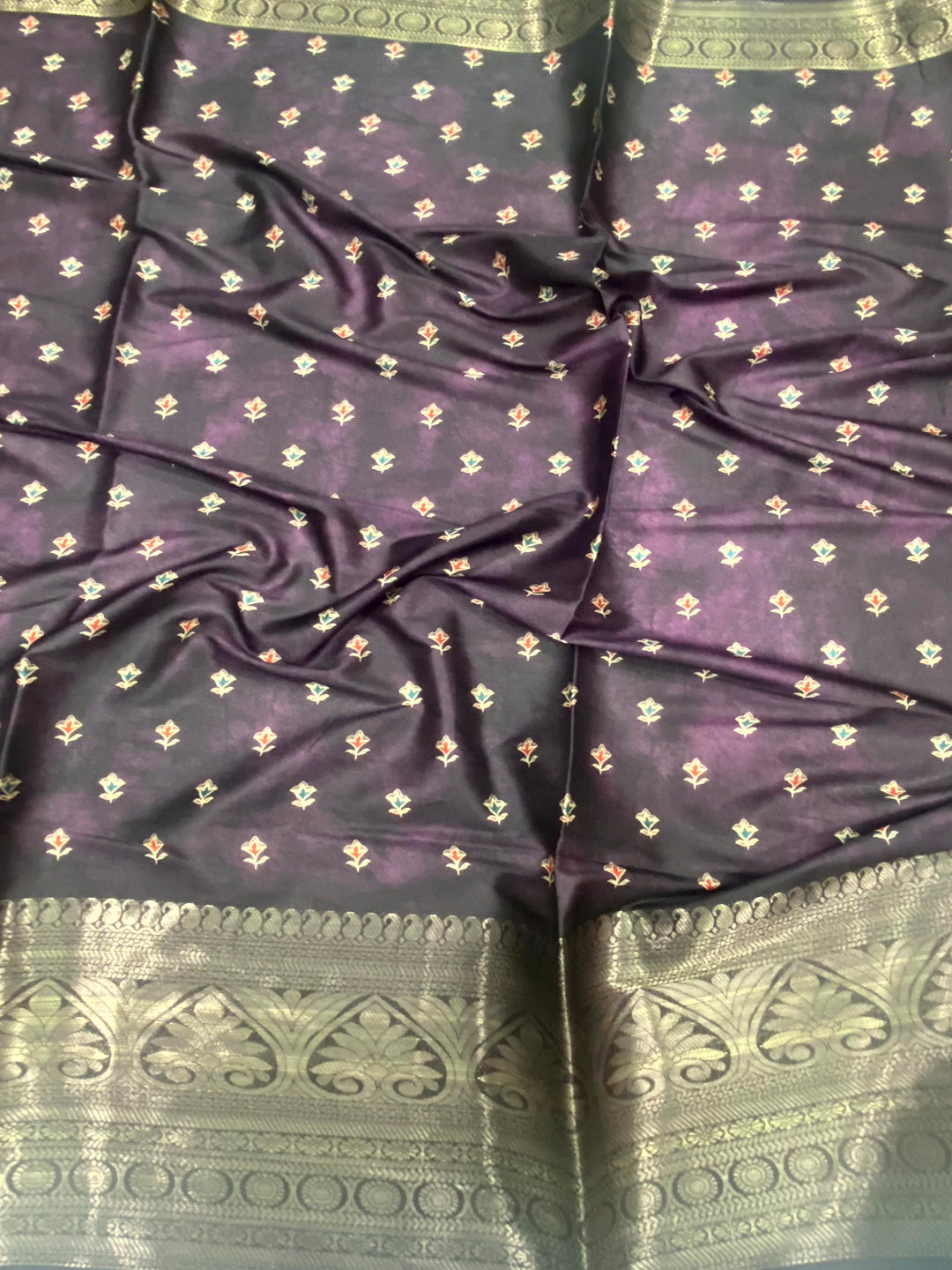 Lavender Floral Animal Batik Soft Silk Saree by My Store