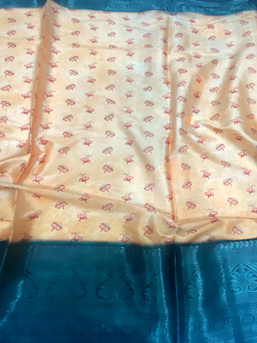 Orange Soft Silk Floral Ombre Print Saree by My Store