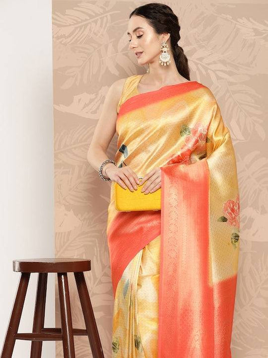 Banarasi Soft Silk Print Party Wear Saree