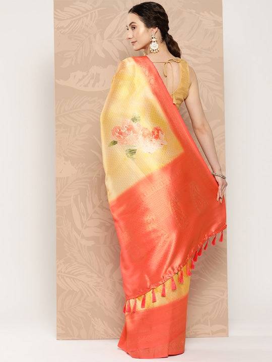 Banarasi Soft Silk Print Party Wear Saree by My Store