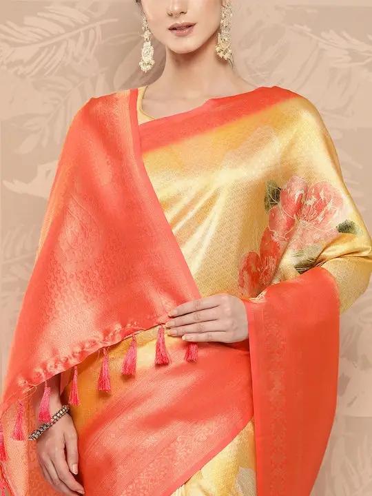 Banarasi Soft Silk Print Party Wear Saree by My Store