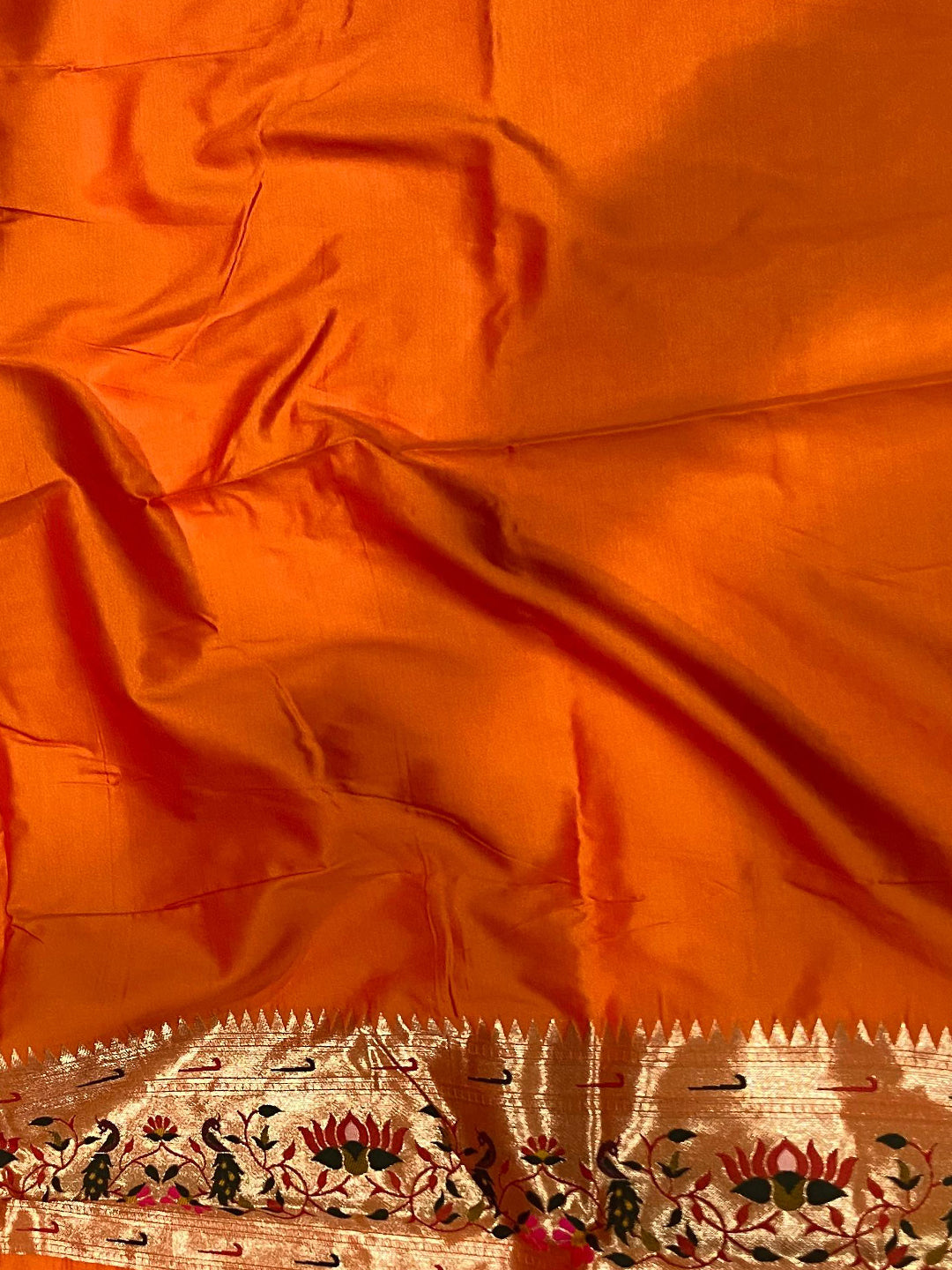 Orange Yevla Paithani Meenakari Saree by My Store