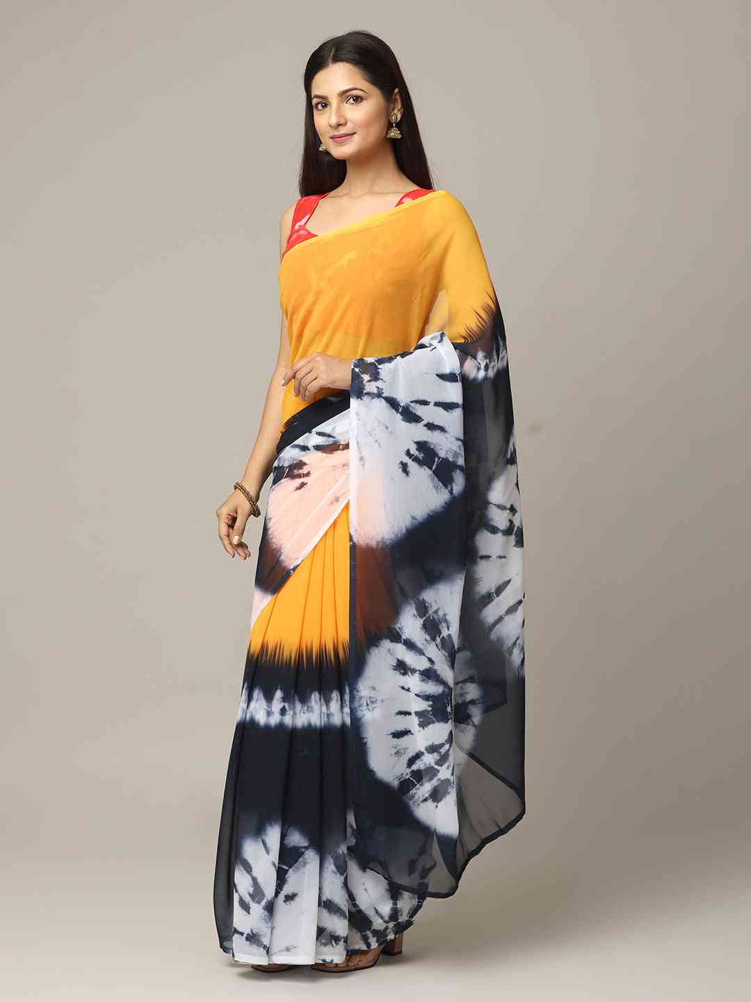 Ombre Soft Georgette Tie-dye Work Party Wear Saree by My Store