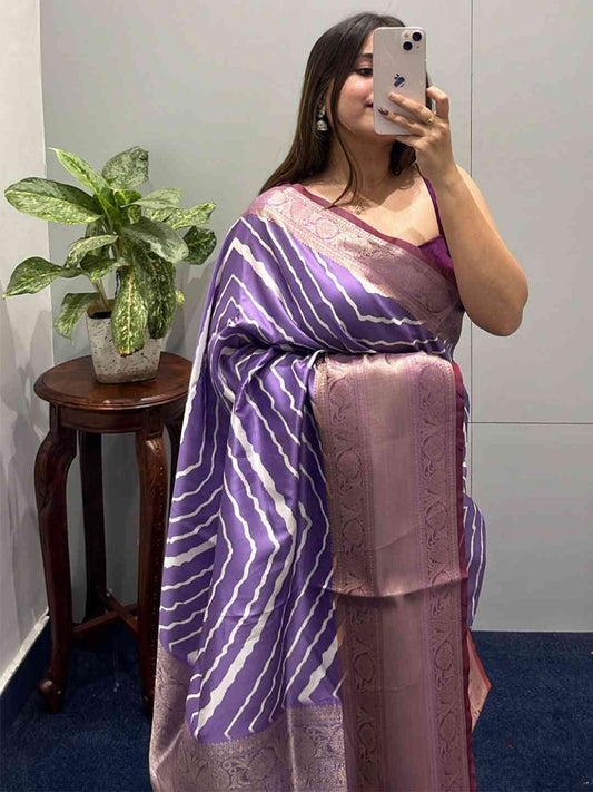 Exclusive Kanchi Zari Border Leheriya Design Party Wear Saree by My Store