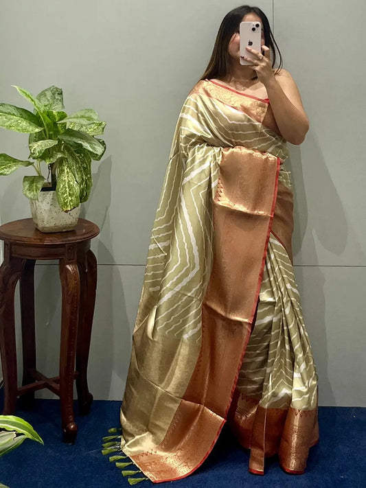 Exclusive Kanchi Zari Border Leheriya Design Party Wear Saree by My Store
