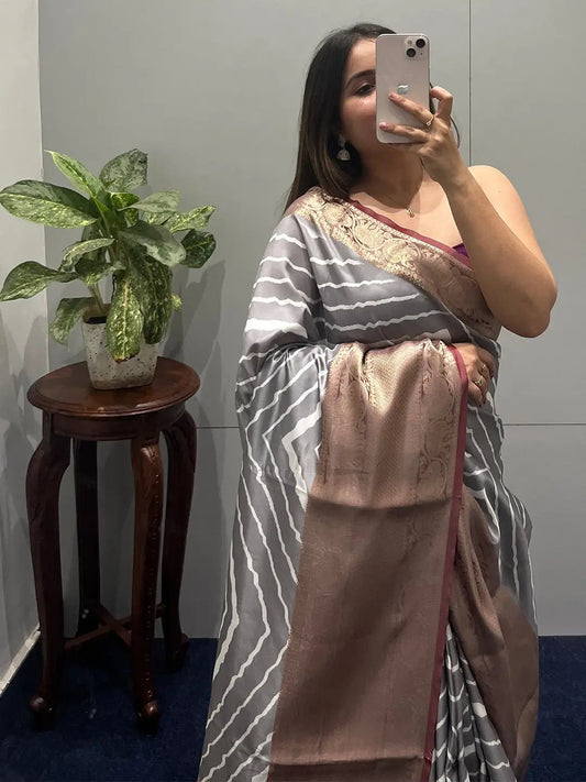 Exclusive Kanchi Zari Border Leheriya Design Party Wear Saree by My Store