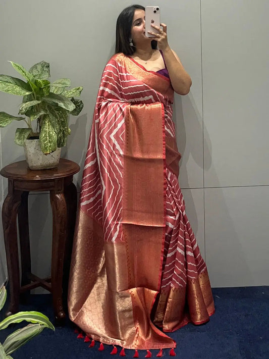 Exclusive Kanchi Zari Border Leheriya Design Party Wear Saree by My Store