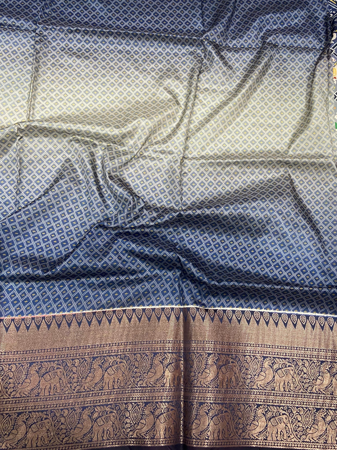 Ombre Navy Soft Silk Patola Print Saree by My Store