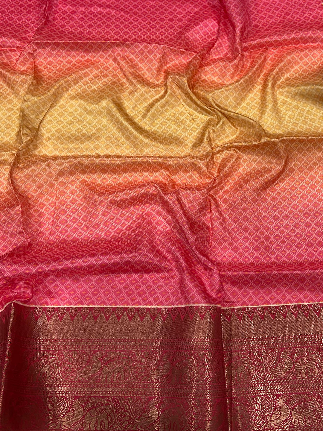 Ombre Peach Soft Silk Patola Print Saree by My Store