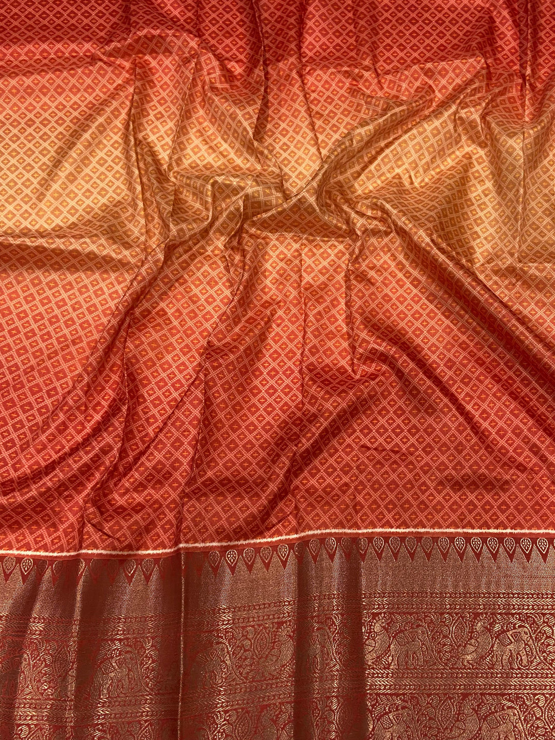 Ombre Red Soft Silk Patola Print Saree by My Store