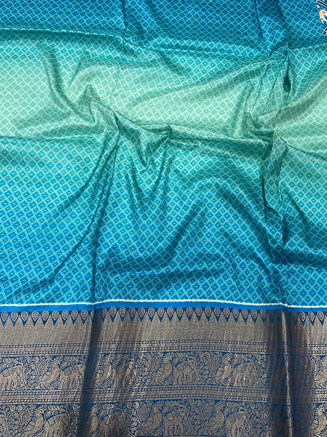 Ombre Sky Blue Soft Silk Patola Print Saree by My Store