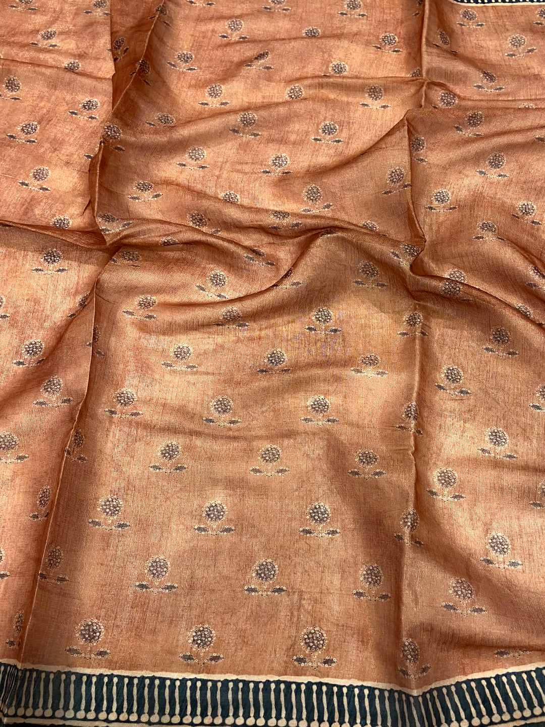 Light Brown Floral Chanderi Saree by My Store