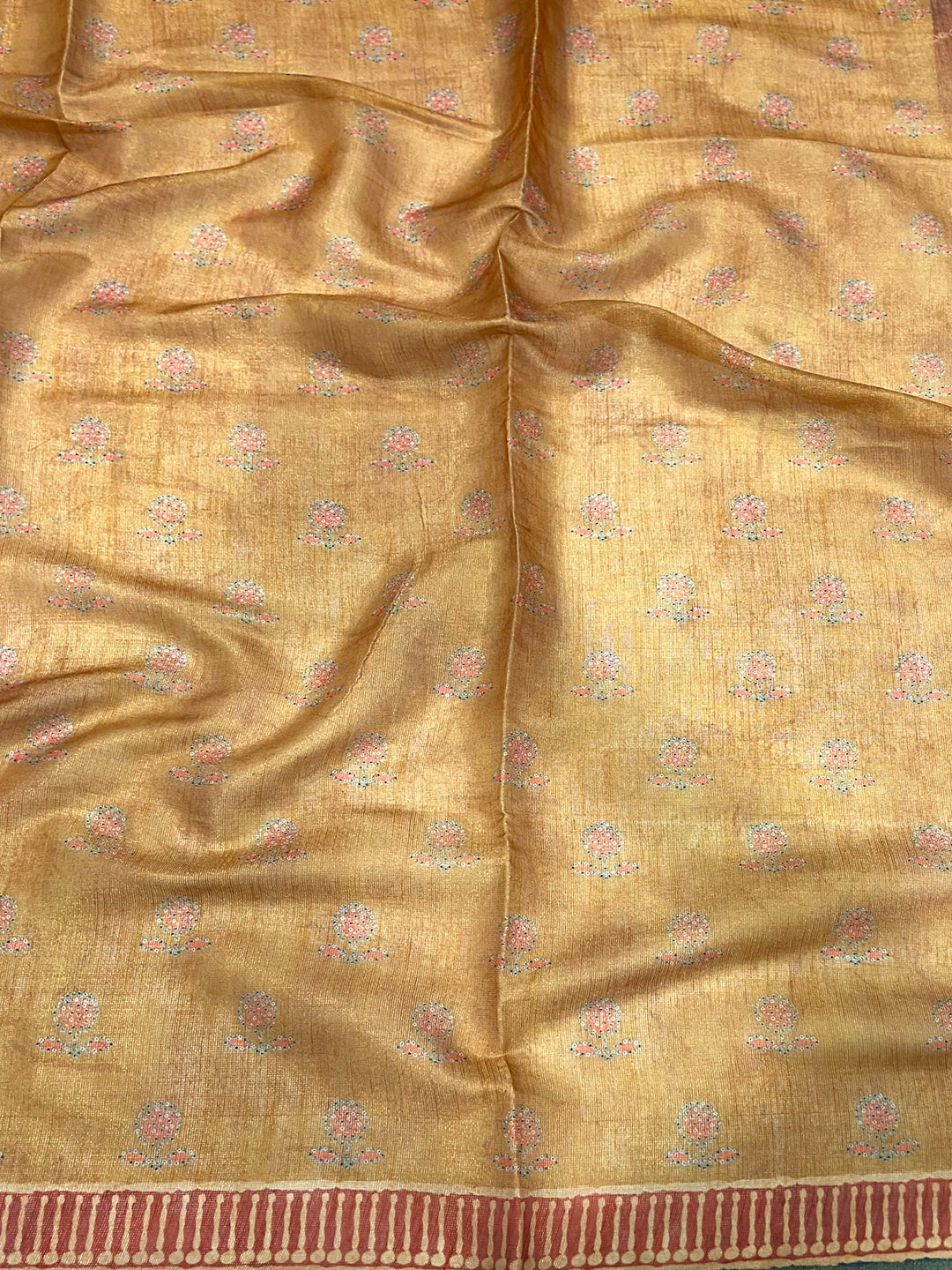 Orange Floral Chanderi Saree by My Store