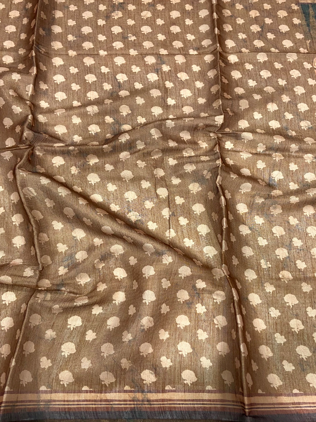 Coffee Brown Floral Stripes Tissue Saree by My Store