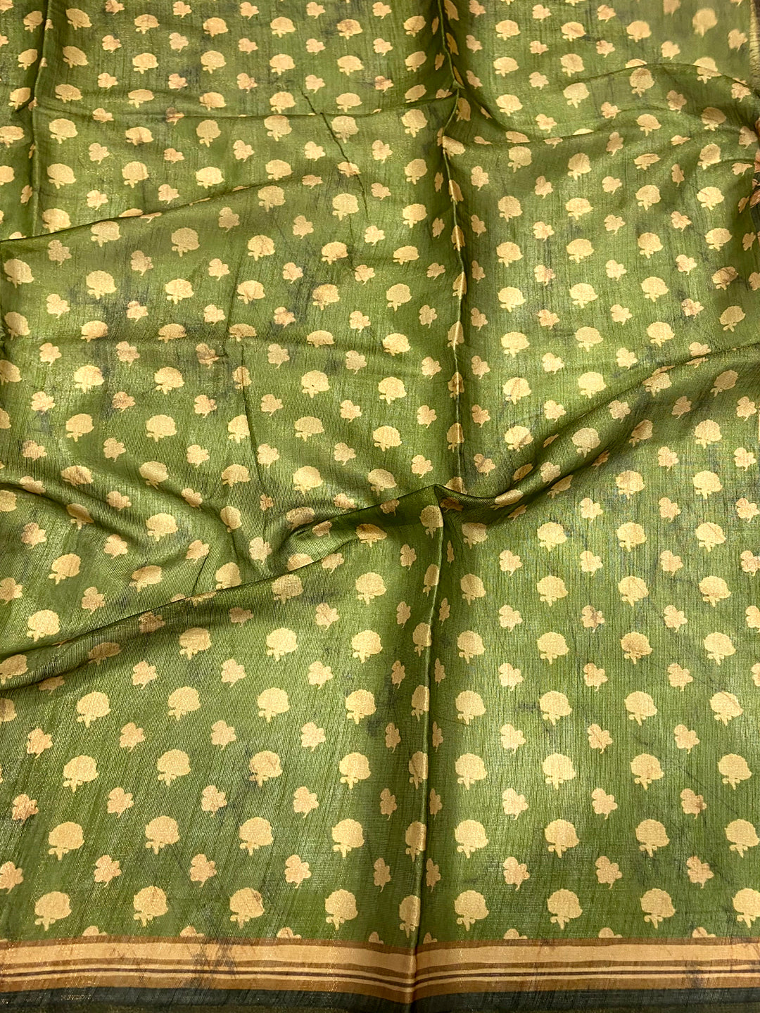 Olive Green Floral Stripes Tissue Saree by My Store