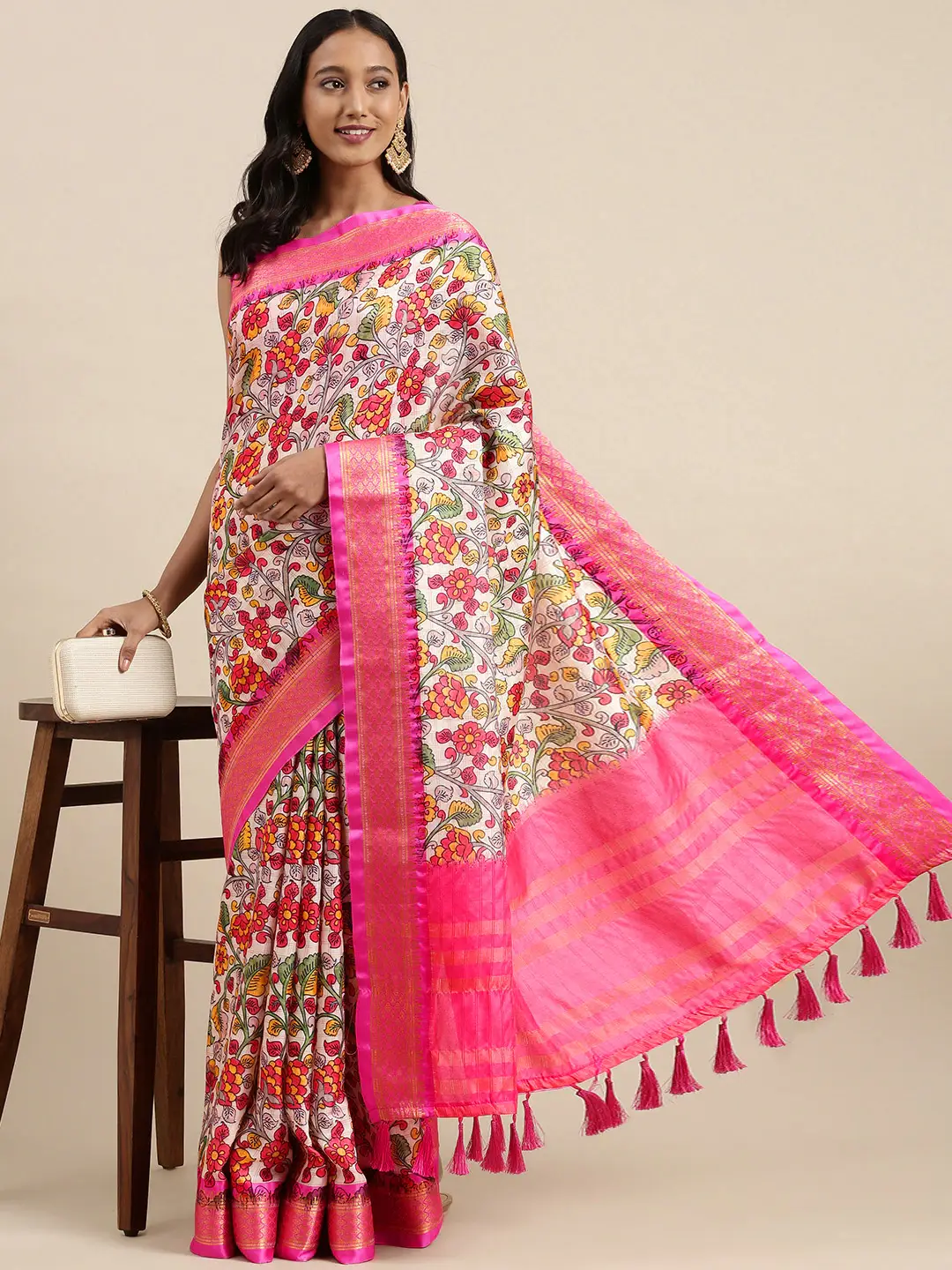 Attractive Kalamkari Digital Print Uppada Silk Saree