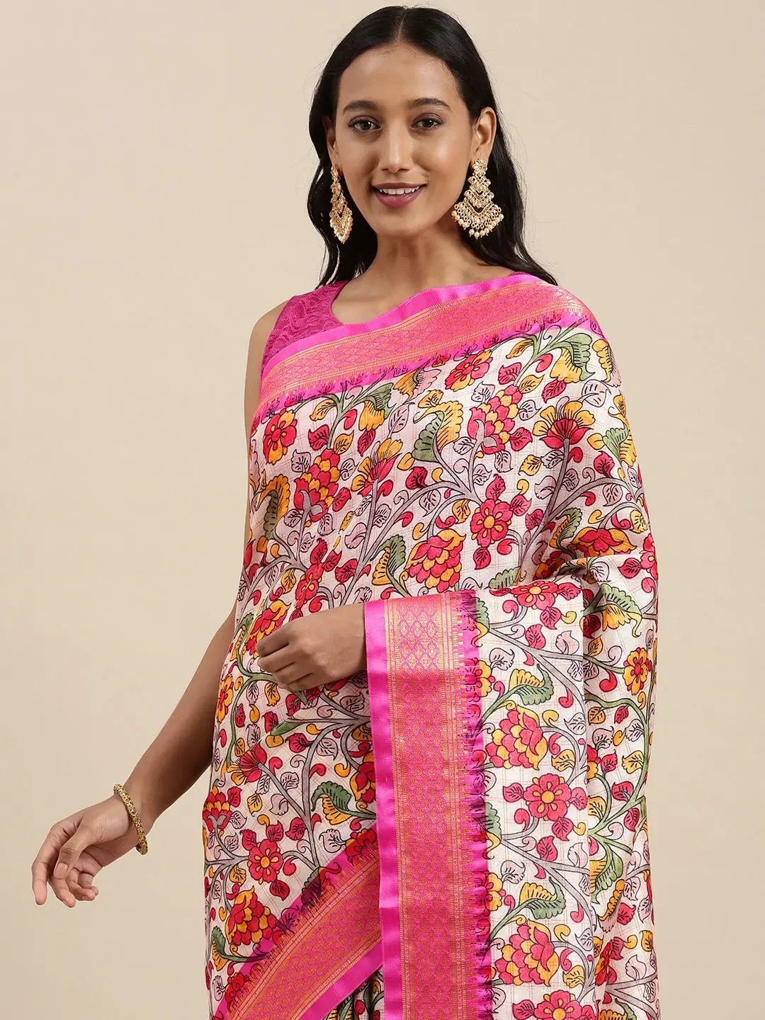 Attractive Kalamkari Digital Print Uppada Silk Saree