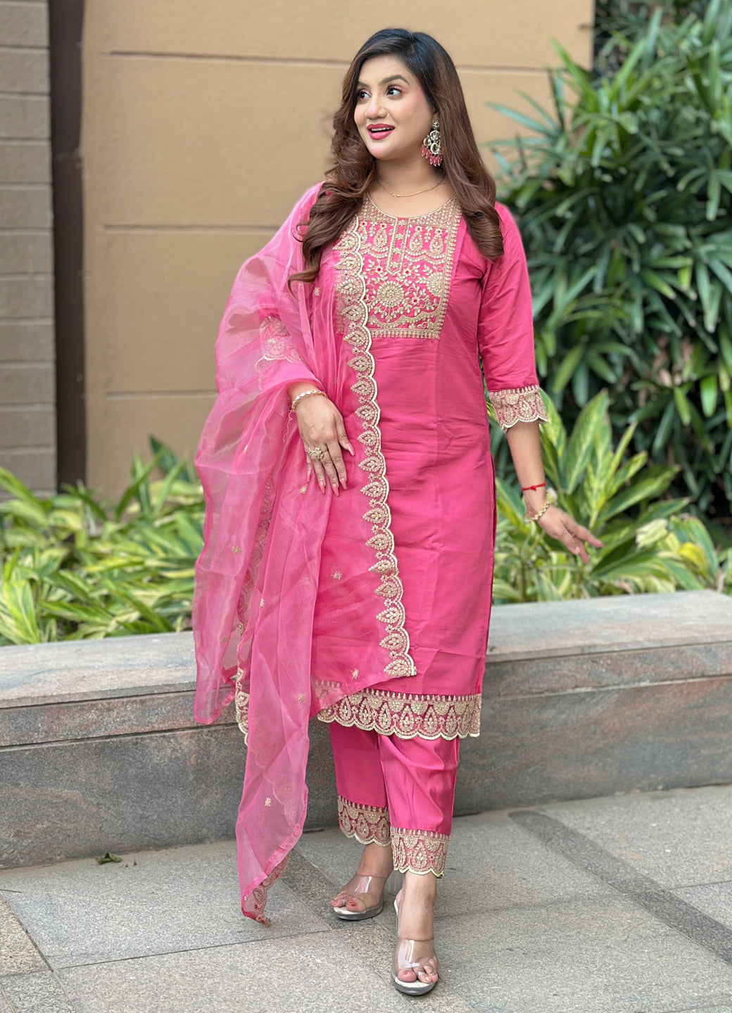 Aabharan Elegant Silk Blend Kurta Pant Dupatta Set Lightweight Soft Ready to Wear Stylish Outfit by My Store