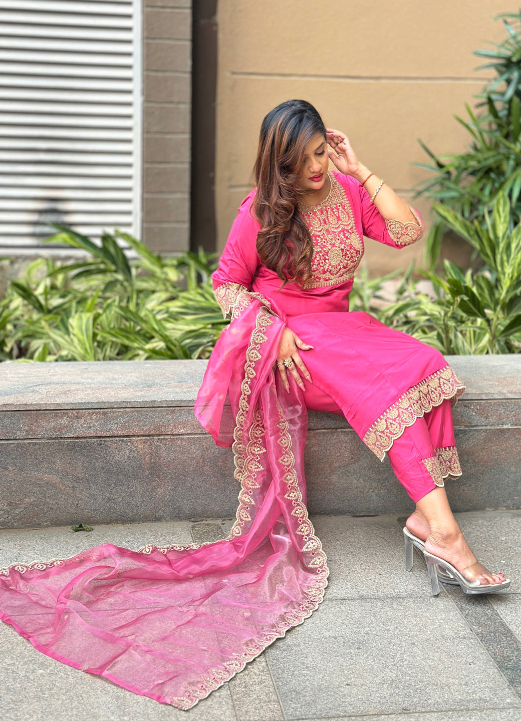 Aabharan Elegant Silk Blend Kurta Pant Dupatta Set Lightweight Soft Ready to Wear Stylish Outfit by My Store