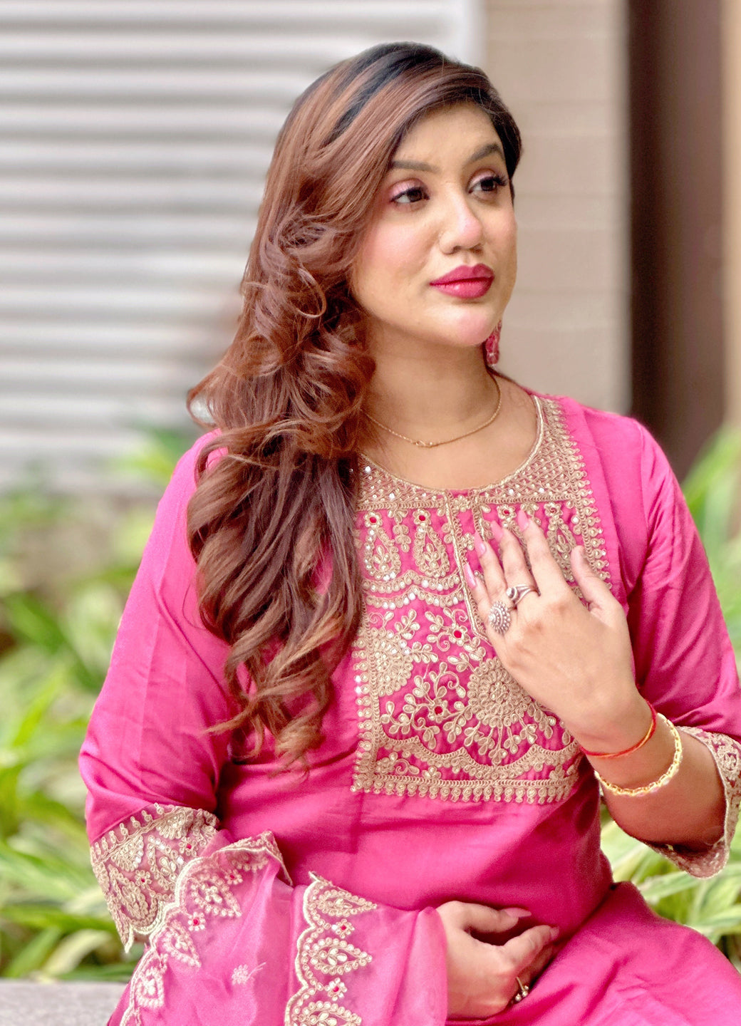 Aabharan Elegant Silk Blend Kurta Pant Dupatta Set Lightweight Soft Ready to Wear Stylish Outfit by My Store