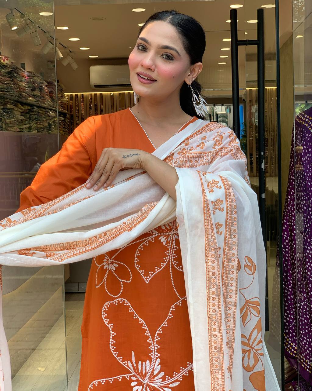 "Festive Radiance: Rust Orange Silk Kurta Set with Banarasi Dupatta"