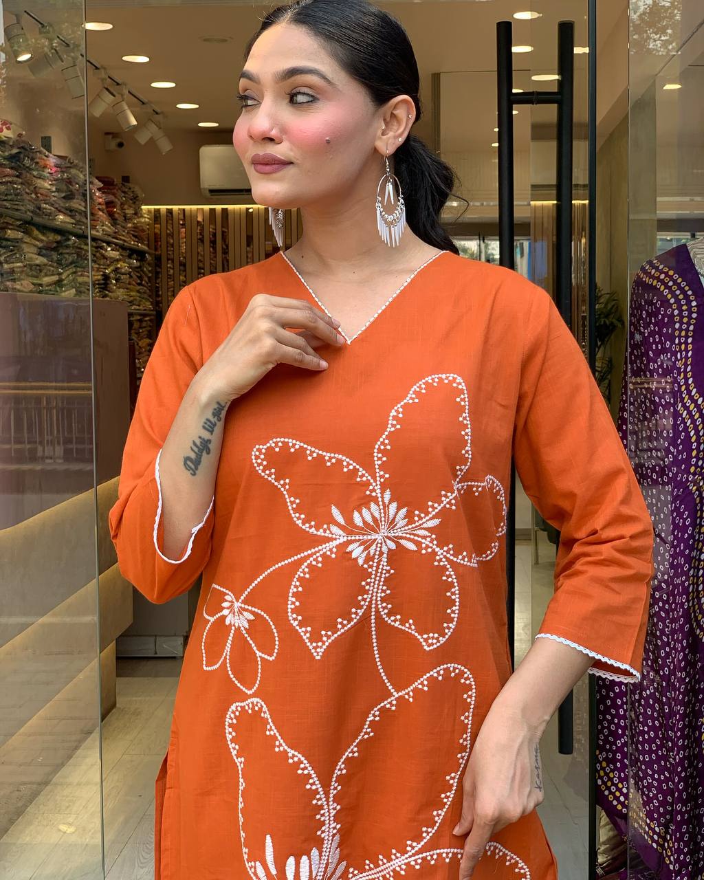 "Festive Radiance: Rust Orange Silk Kurta Set with Banarasi Dupatta"