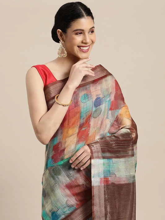 Exclusive Soft Linen Digital Print Festive Wear Saree by My Store