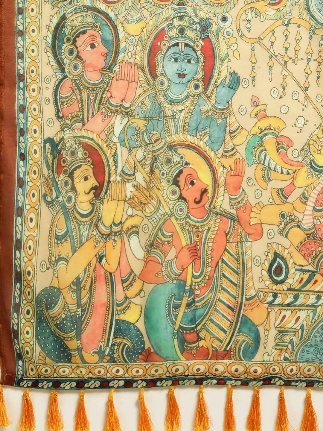 Beautiful Digital Print Kalamakri Design Soft Linen Saree