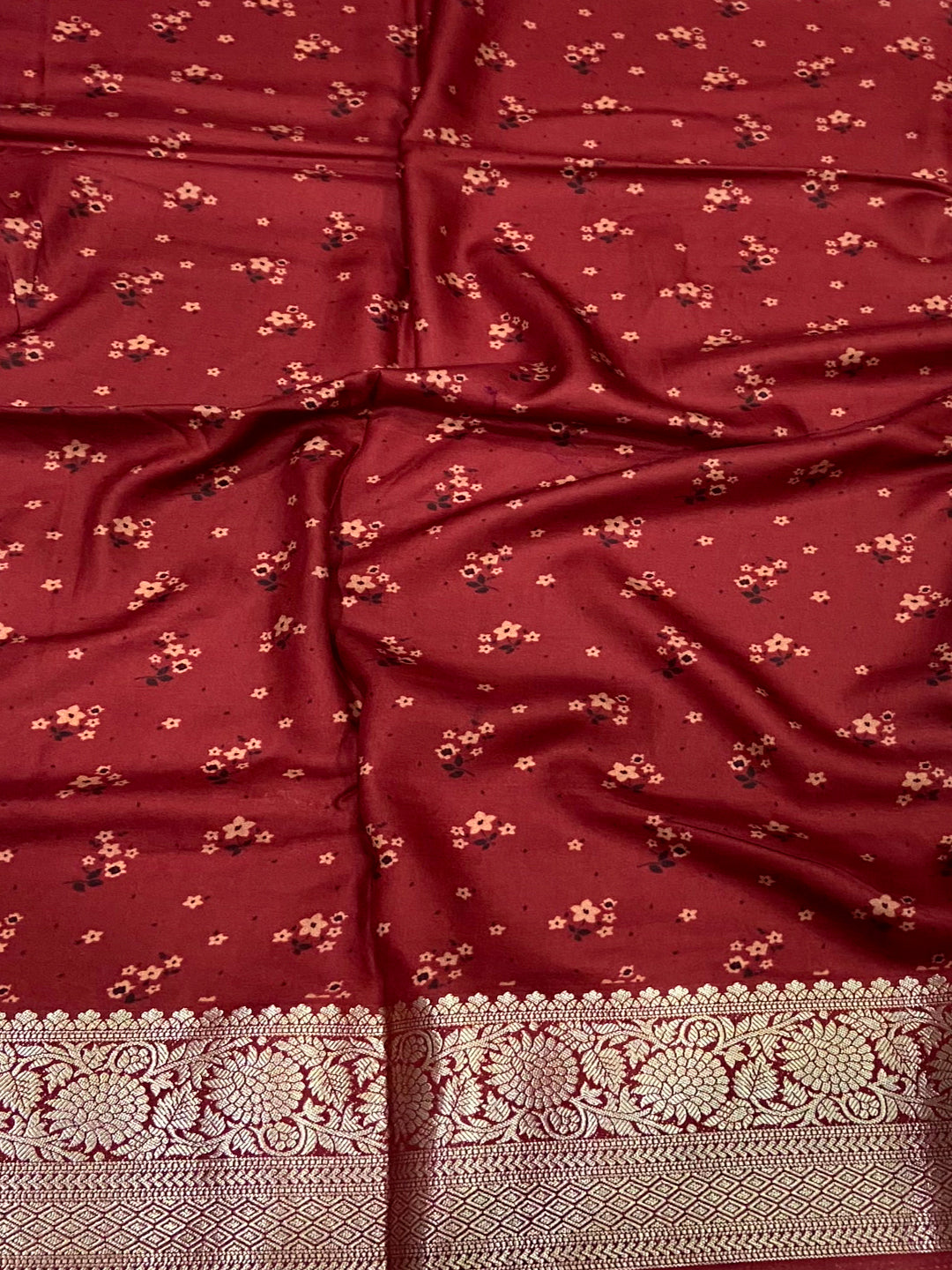 Brown Floral Peacock Fusion Saree by My Store