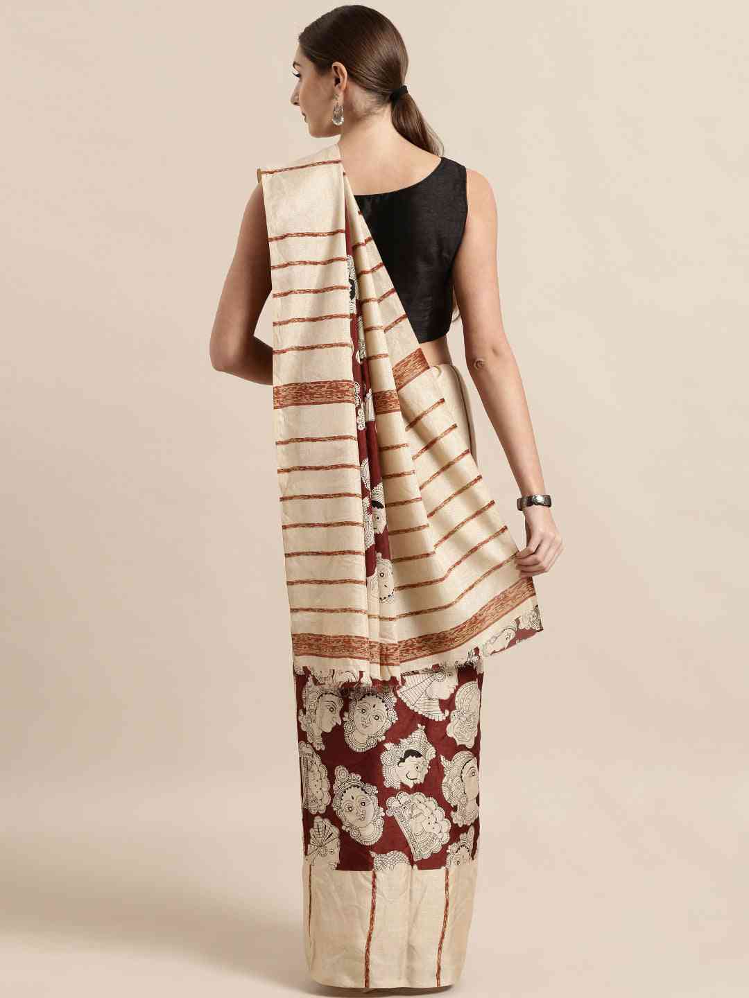 Linen Kalamkari Printed Chanderi Saree by My Store