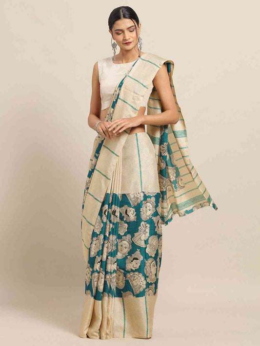 Stylish Linen Printed And Kalamkari Work Chanderi Saree by My Store