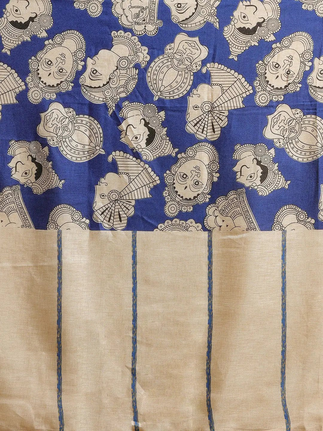 Stylish Linen Printed And Kalamkari Work Chanderi Saree
