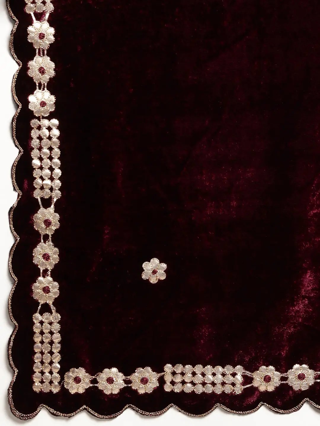 Velvet Aari Work Maroon Colour Cut Work Saree