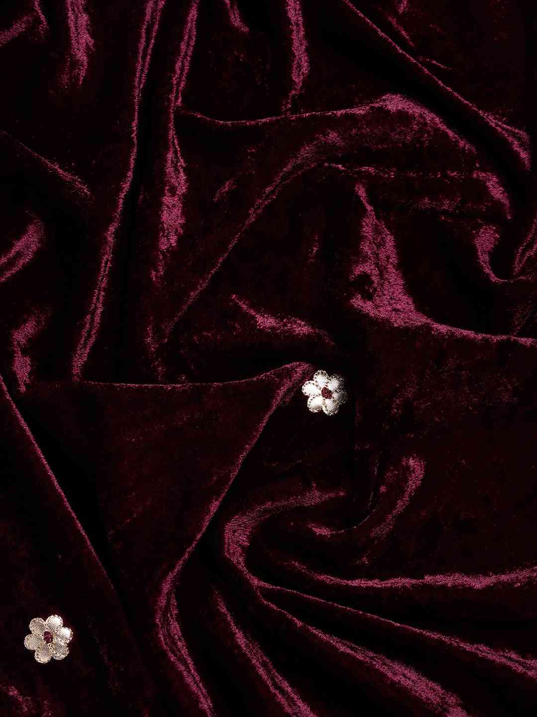 Velvet Aari Work Maroon Colour Cut Work Saree