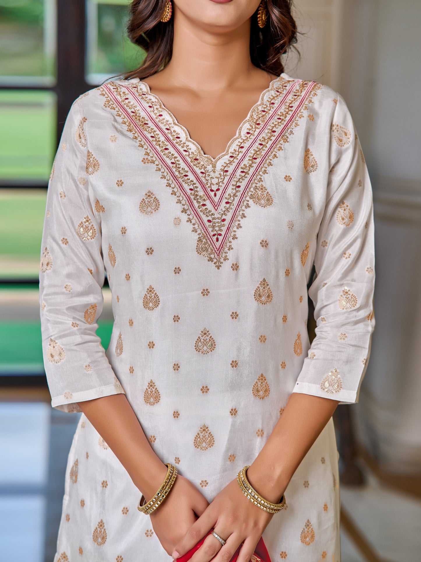 Pure White jaquard Kurta Set – Classic Comfort & Sophistication