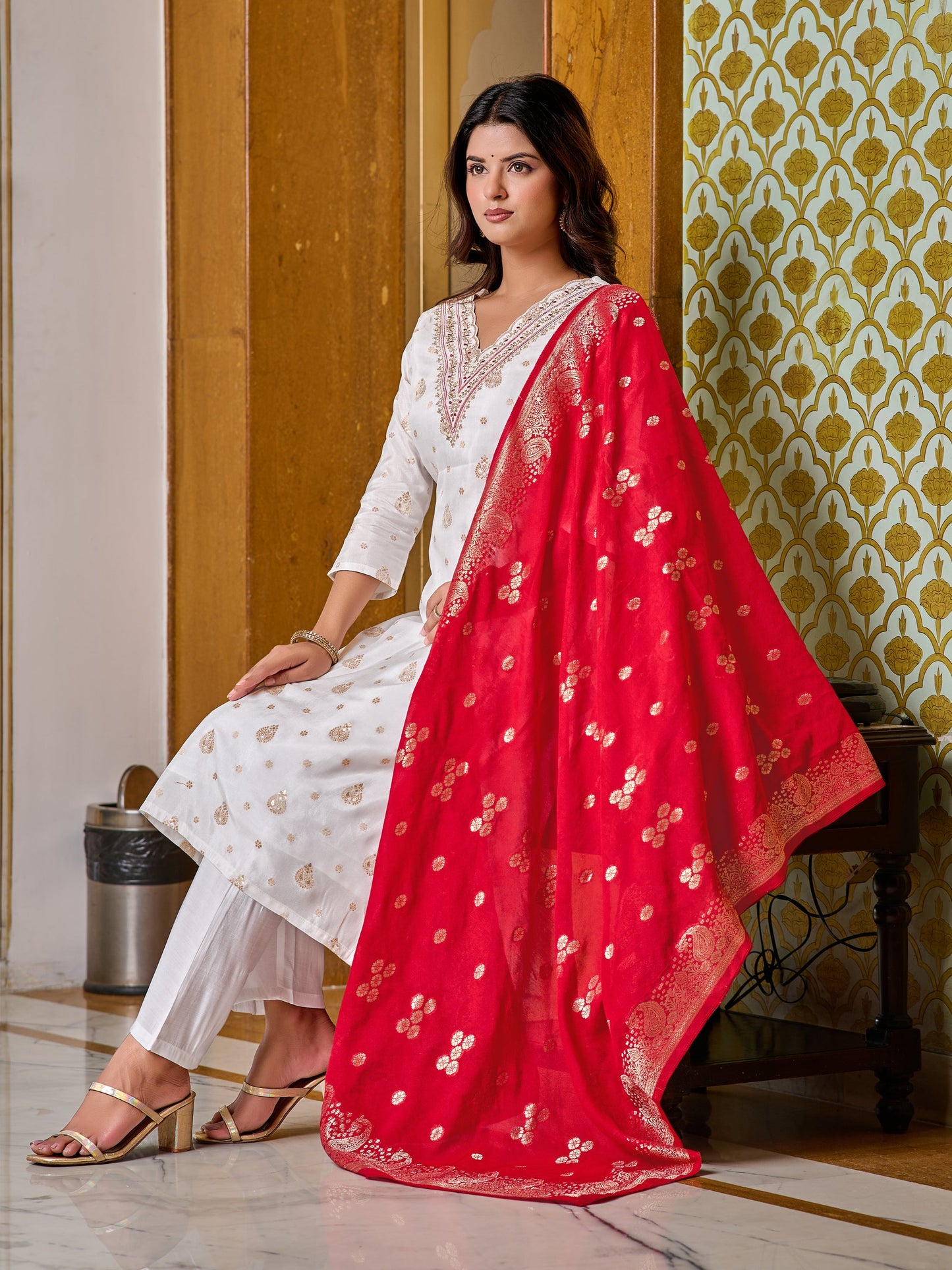Pure White jaquard Kurta Set – Classic Comfort & Sophistication