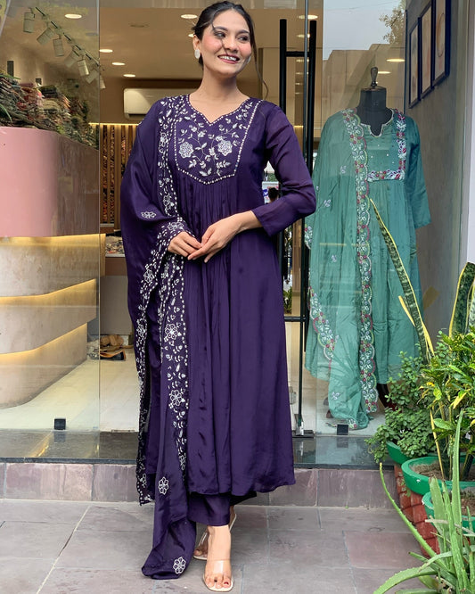Silk Festival Wear Wine Kurta Set