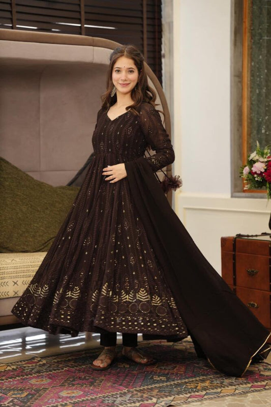 Stylish Black Color Sequence Thread Work Anarkali Gown by My Store