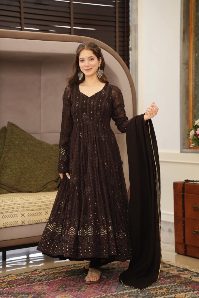 Stylish Black Color Sequence Thread Work Anarkali Gown by My Store
