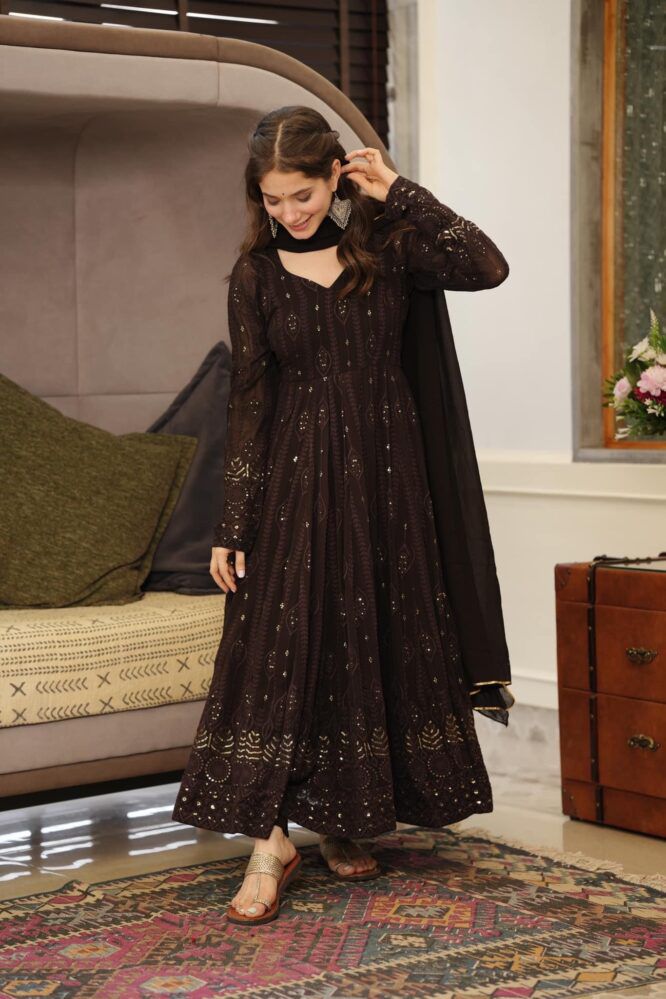 Stylish Black Color Sequence Thread Work Anarkali Gown by My Store