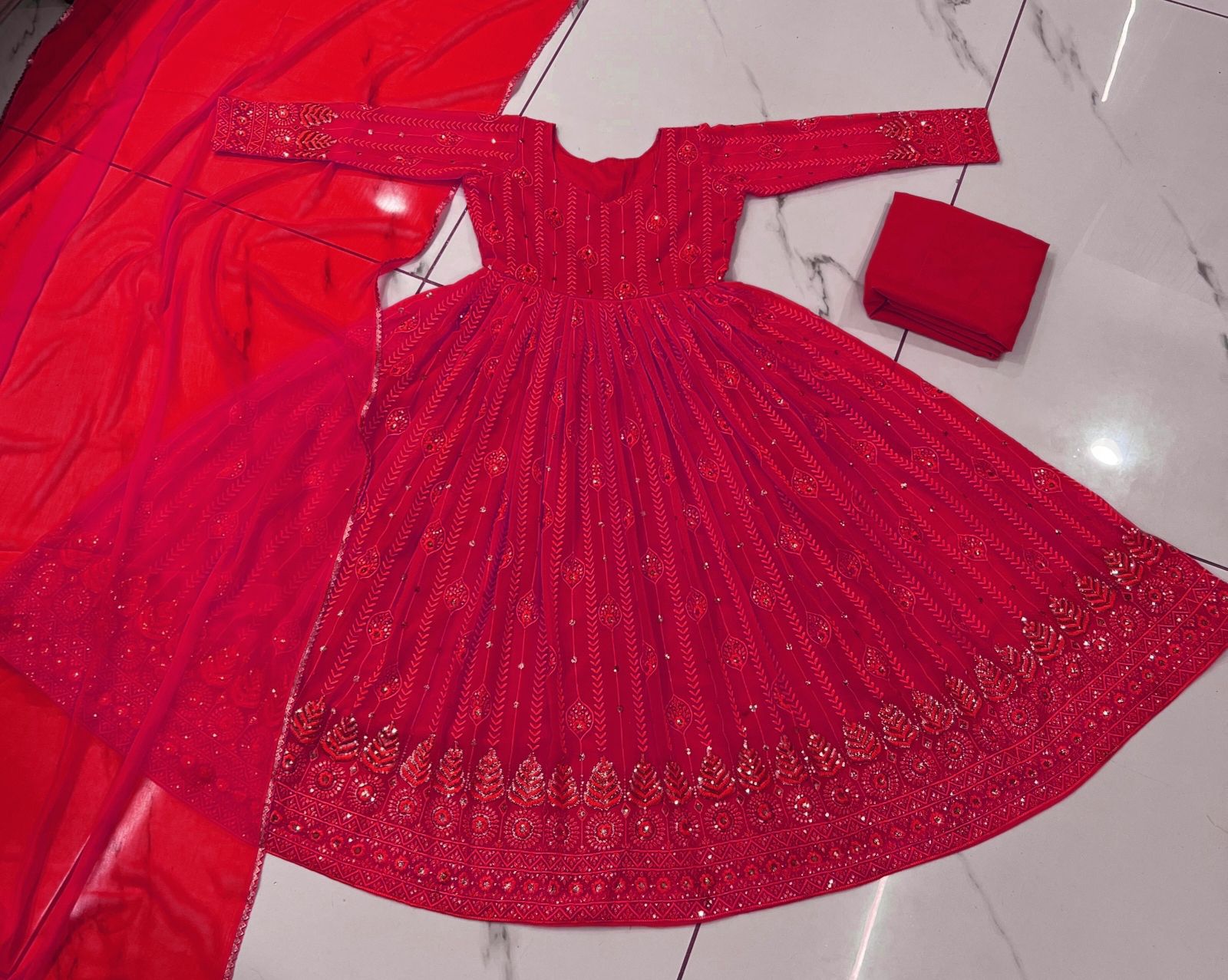 Embellished Red Color Sequence Work Gown by My Store