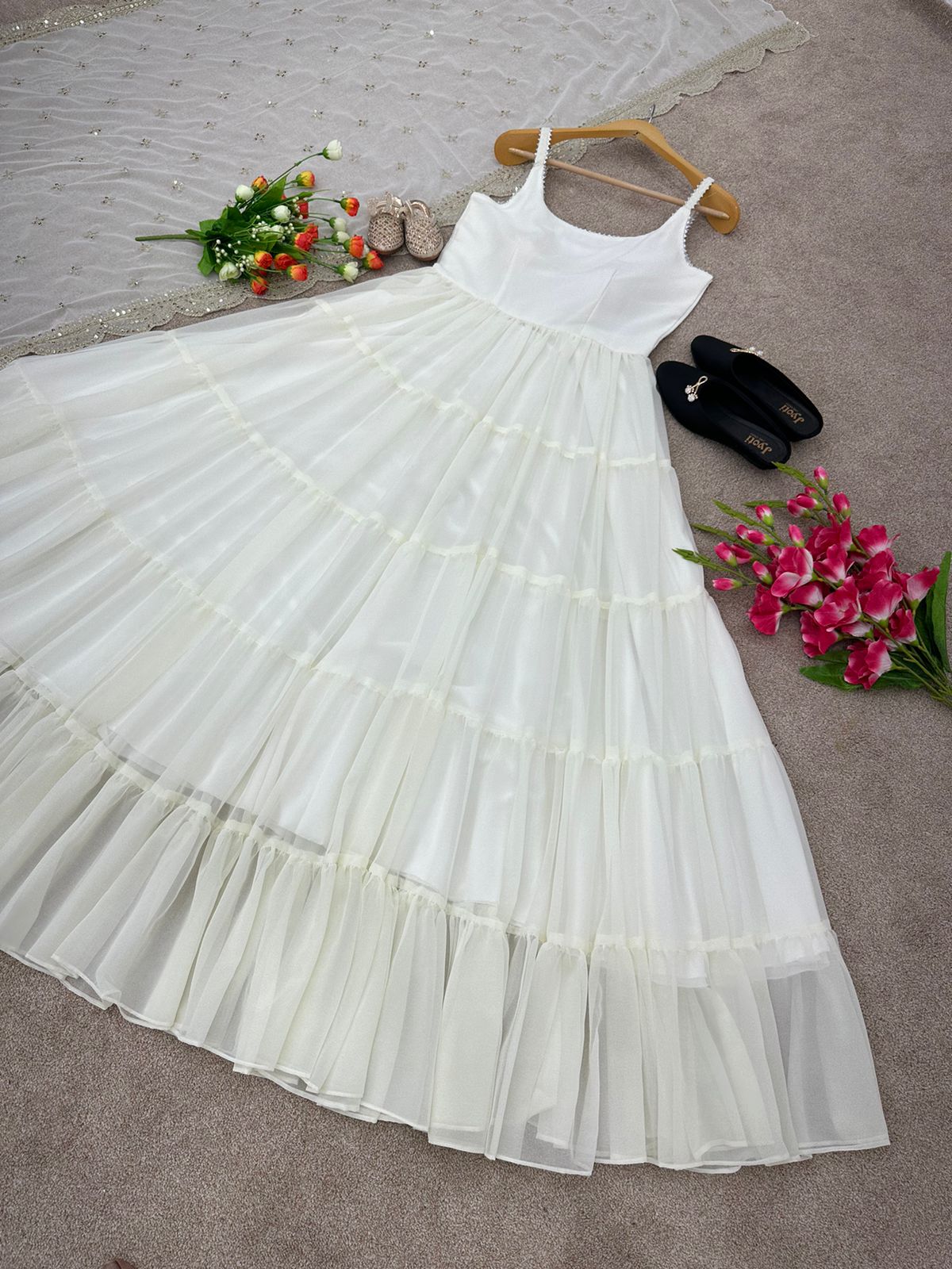 Outstanding White Color Ruffle Anarkali Gown by My Store