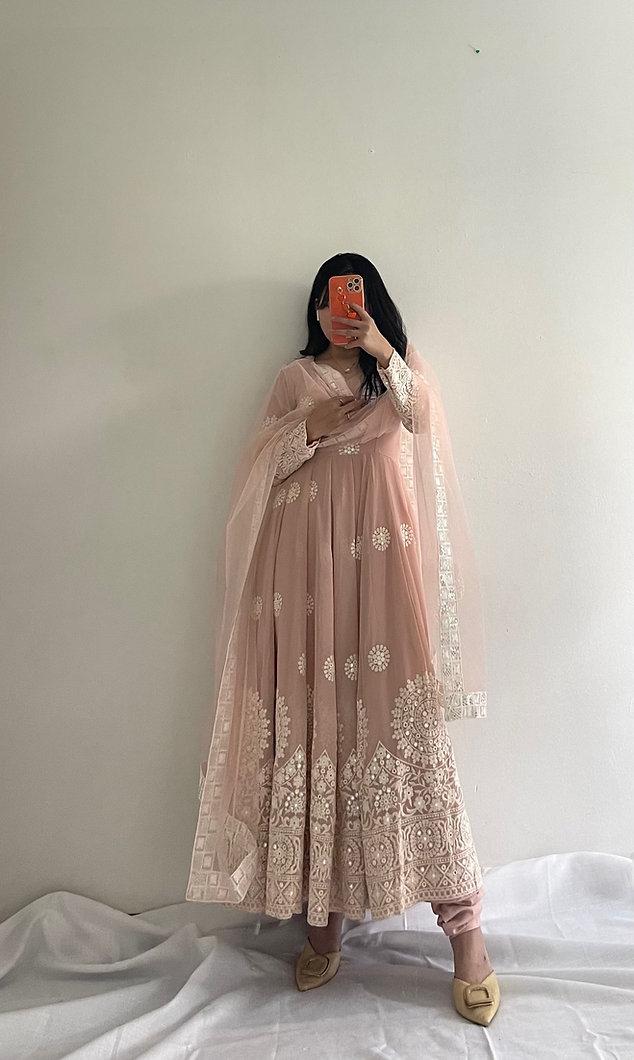 Classic Peach Color Embroidery Work Anarkali Gown by My Store