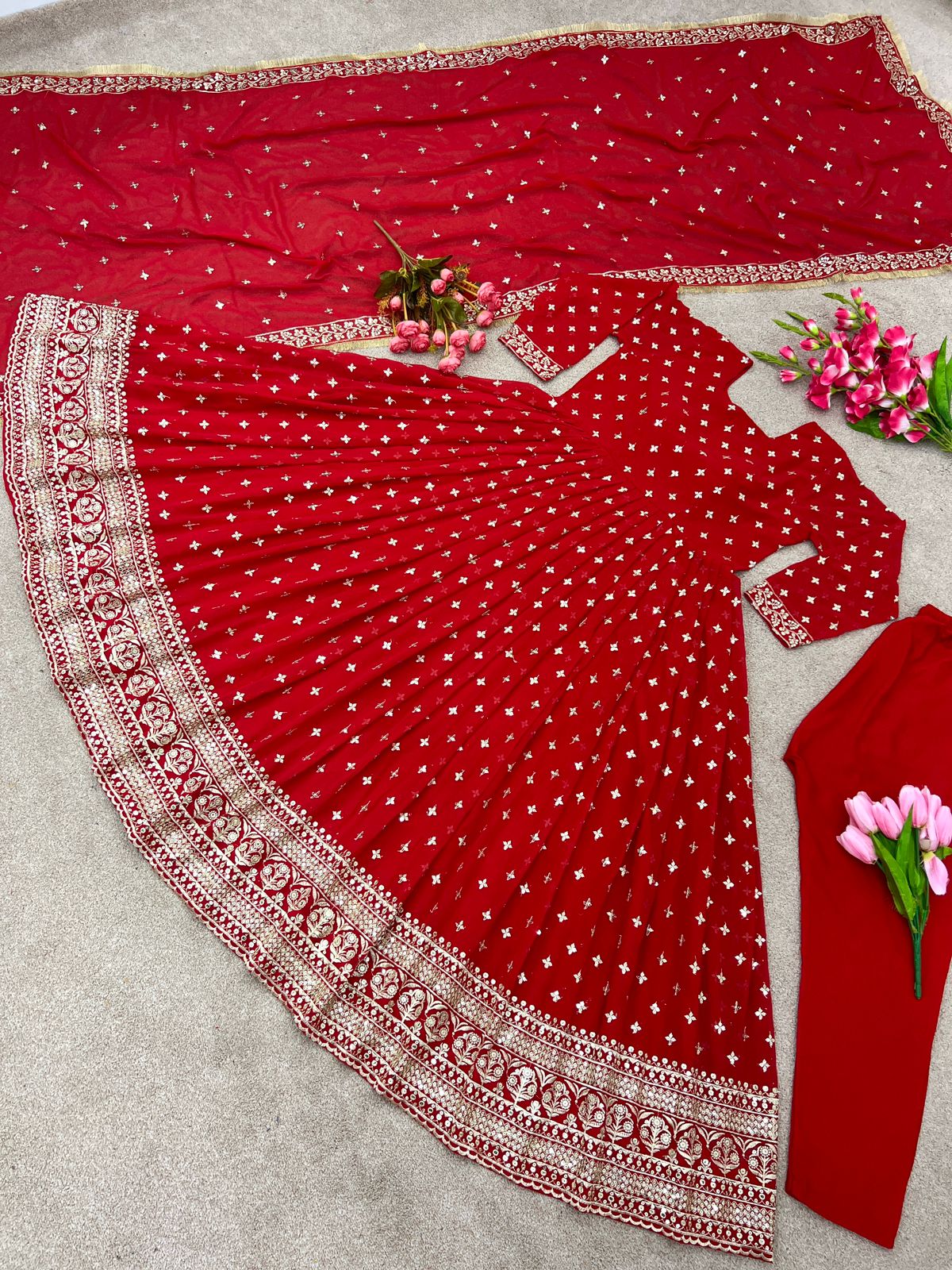Outstanding Red Color Sequence Work Anarkali Gown by My Store
