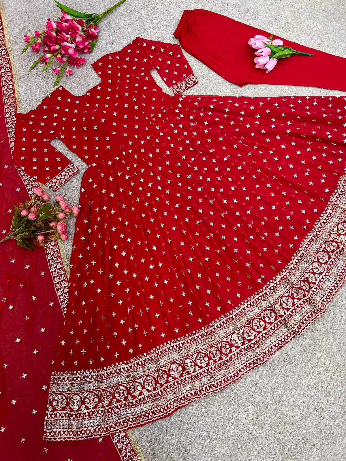 Outstanding Red Color Sequence Work Anarkali Gown by My Store