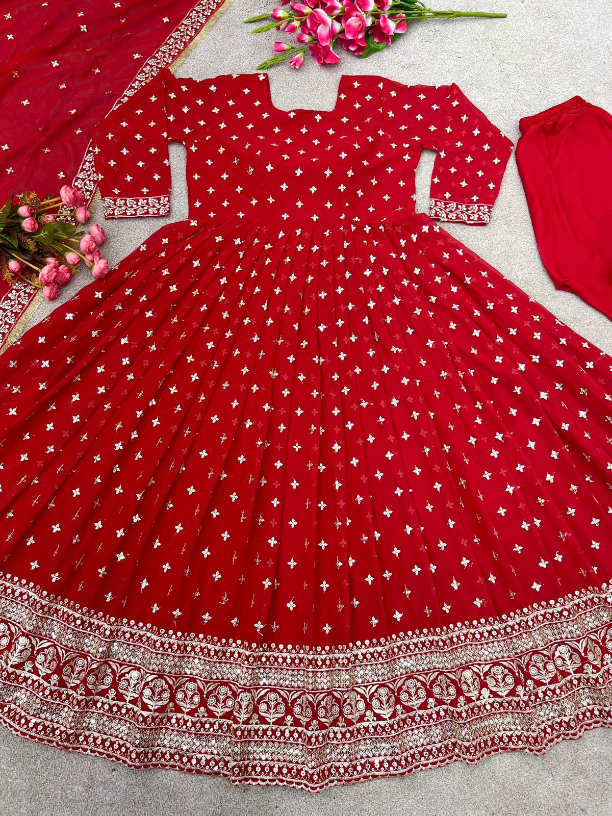 Outstanding Red Color Sequence Work Anarkali Gown by My Store