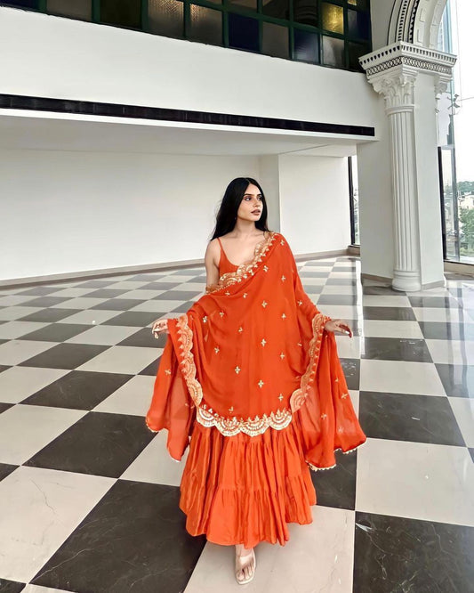 Beautiful Orange Color Ruffle Flair Anarkali Gown by My Store
