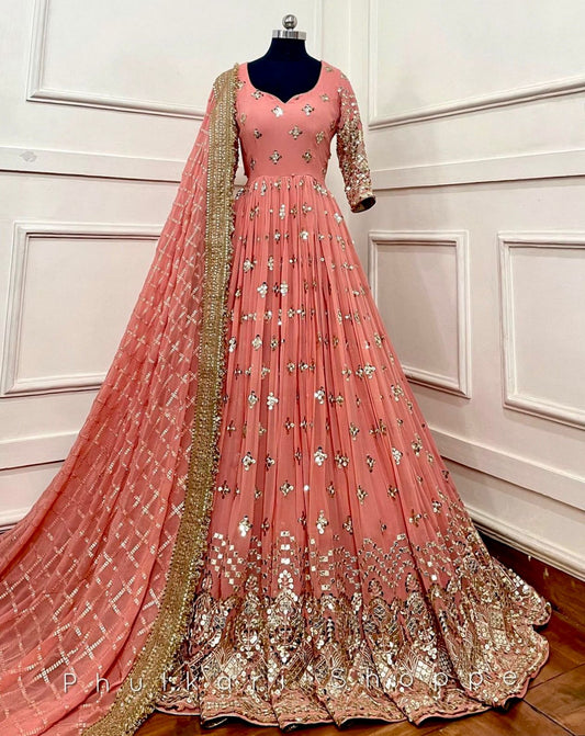 Gorgeous Peach Color Sequence Work Anarkali Suit by My Store