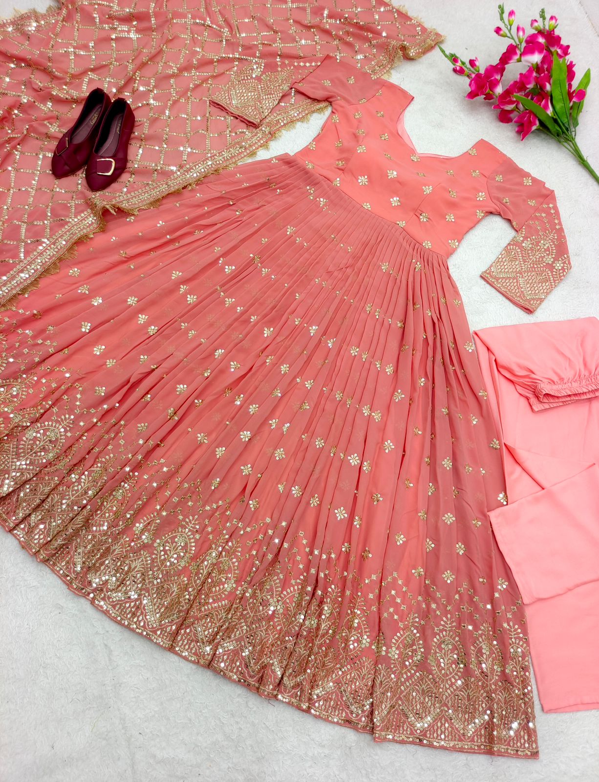 Gorgeous Peach Color Sequence Work Anarkali Suit by My Store