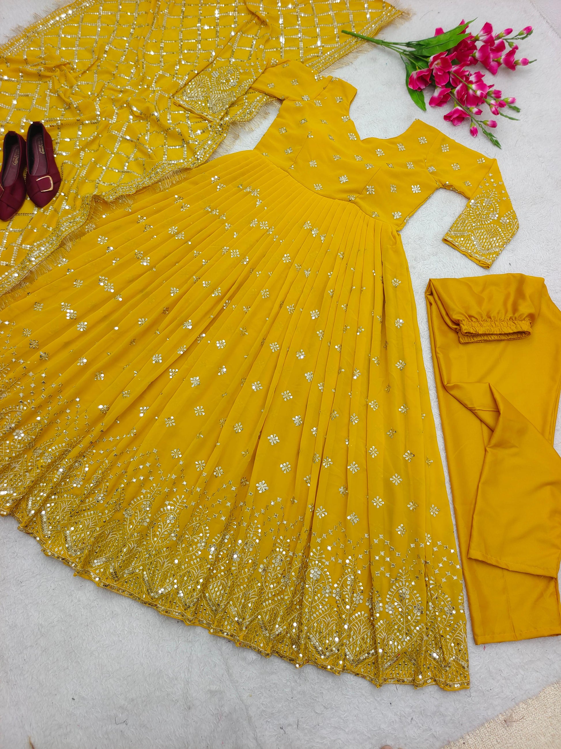 Gorgeous Yellow Color Sequence Work Anarkali Suit by My Store